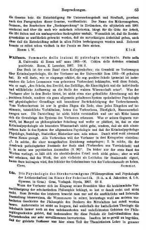 63-64, Ude. Die Psychologie des Strebevermögens (Willensproblem und Psychologie der Leidenschaften) im Sinne der Scholastik. 1907