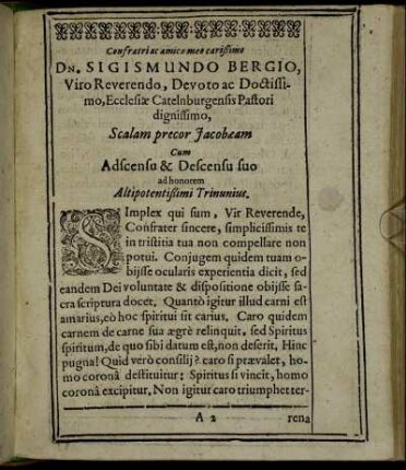 Consratri ac amico meo carissimo Dn. Sigismundo Bergio, [...]