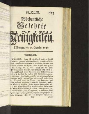 N. XLIII. Tübingen, den 25. Octobr. 1737