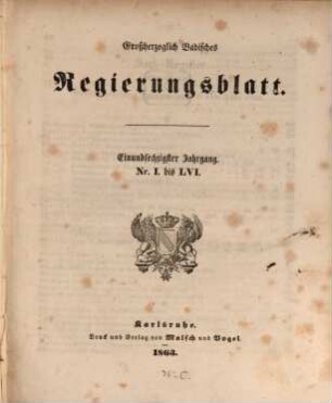 Großherzoglich Badisches Regierungsblatt. 1863 = Jg. 61