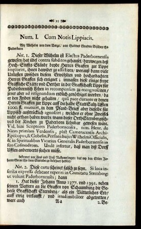 Num. I. Cum Notis Lippiacis.