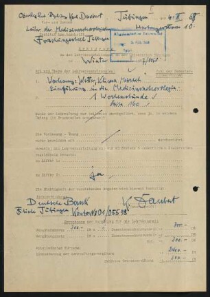 Erklärung zu den Lehrveranstaltungen WS 1967/1968
