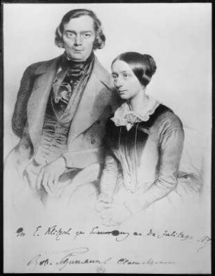 Schumann, Clara, geb. Wieck : Eudard Kaiser. Portrait von Robert Schumann und seiner Frau Clara Schumann, 1847