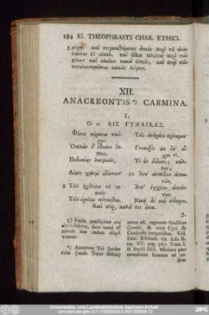 XII. Anacreontis Carmina.