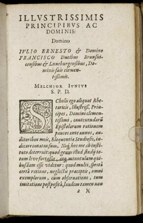 Illustrissimis ... Domino Iulio Ernesto & Domino Francesco Ducibus Brunsvicensibus & Luneburgensibus ...