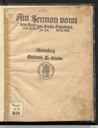 Ain Sermon vonn dem Hayligen Creütz