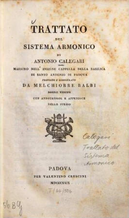 Trattato del sistema armonico : con annotazioni e appendice