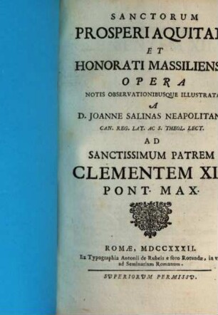 Sanctorum Prosperi Aquitani et Honorati Massiliensis opera