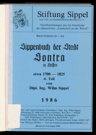 4. Teil: Sippenbuch der Stadt Sontra in Hessen (etwa 1700 - 1825)