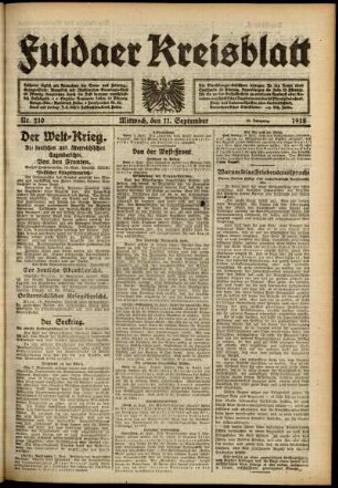 Ausgabe vom Mittwoch, den 11. September 1918.