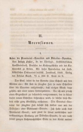 460-476 [Rezension] Fessler, Joseph, Ueber die Provincial-Concilien und Diöcesan-Synoden