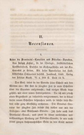 460-476 [Rezension] Fessler, Joseph, Ueber die Provincial-Concilien und Diöcesan-Synoden