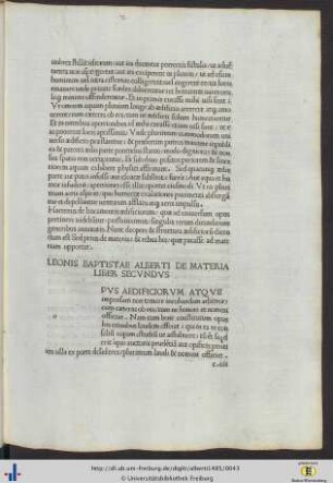 Leonis Baptiste Alberti De Materia Liber Secundus.