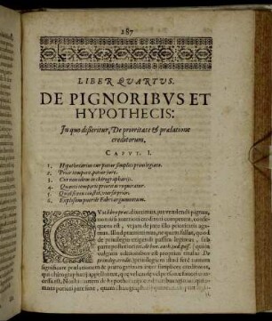 Liber Quartus [...] In quo dißeritur, De prioritate & prælatione creditorum.