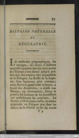 Histoire Naturelle Et Géographie