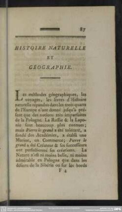 Histoire Naturelle Et Géographie