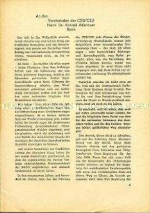 Flugblatt mit dem Wortlaut eines Briefes von Walter Ulbricht an Konrad Adenauer