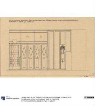 Giessen, Grossherzogliche Wohnung im Alten Schloss Schlafzimmer, Aufriss der Westwand