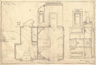 Fischer, Theodor; Nürnberg; Haus Adelsberger - Schlaf - u. Ankleidezimmer der Dame (Grundriss, Wandabwicklungen, Detail)