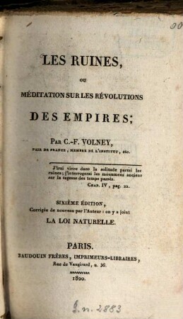 Les ruines, ou méditation sur les révolutions des empires