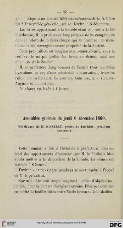 Assemblée générale du jeudi 6 décembre 1860