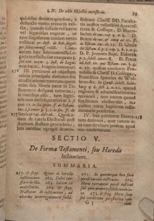 Sectio V. De Forma Testamenti, seu Haeredis Institutione.