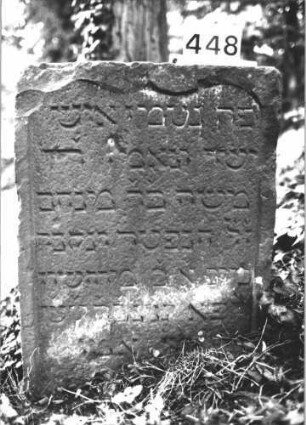 Grabstein 448 (Index: 100113549) Material: Sandstein Maße HxBxT: 82x68x13 cm Besonderheit: kulturhistorisch wertvoll / hist.-wiss. Gründe (Alter): Grabstein 448