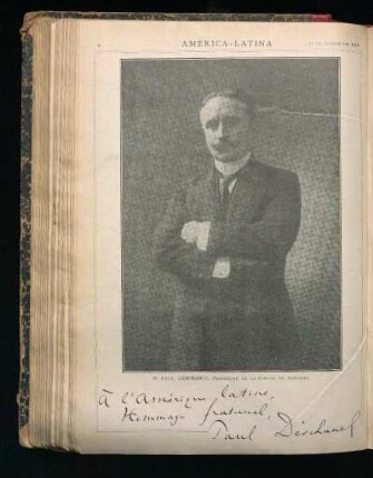 [Retrato con autógrafo de] M. Paul Deschanel, Presidente de la Camara de Diputado