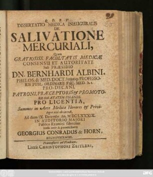 Dissertatio Medica Inauguralis De Salivatione Mercuriali