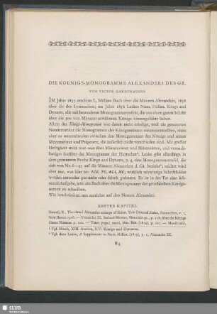 Die Koenigs-Monogramme Alexanders Des Gr.