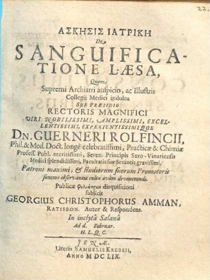 Askēsis iatrikē de sanguificatione laesa