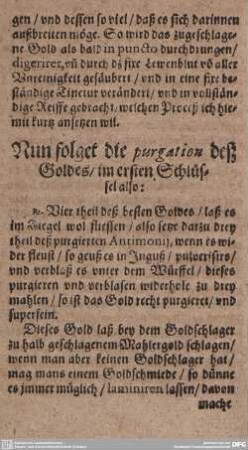 Nun folget die purgation deß Goldes/ im ersten Schlüssel also.
