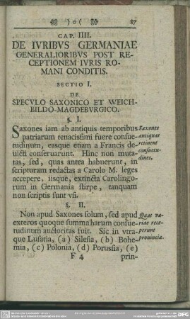 Cap. IIII. De Iuribus Germaniae Generalioribus Post Receptionem Iuris Romani Conditis