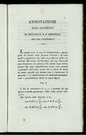 Annotazioni agli elementi di meccanica e d' idraulica.