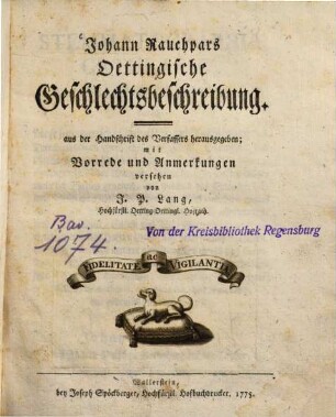 Johann Rauchpars Oettingische Geschlechtsbeschreibung