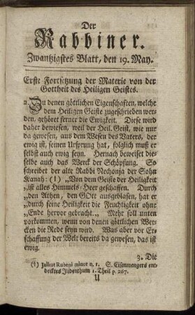 Zwanzigstes Blatt, den 19.May 1742.
