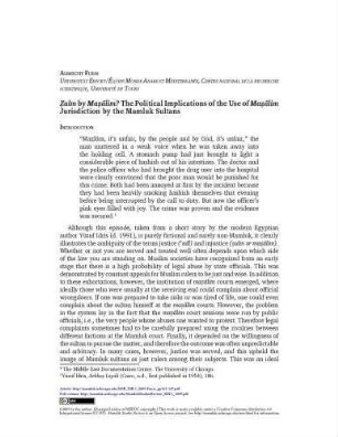 13: Ẓulm by Maẓālim? : The political implications of the use of Maẓālim jurisdiction by the Mamluk sultans