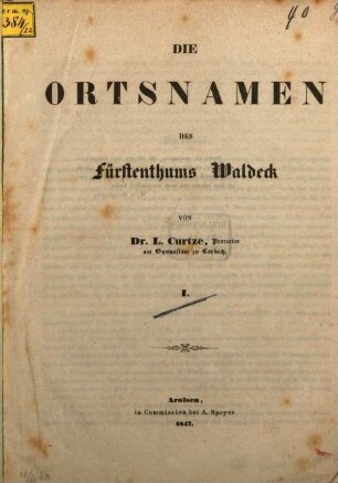 Die Ortsnamen des Fürstenthums Waldeck, 1