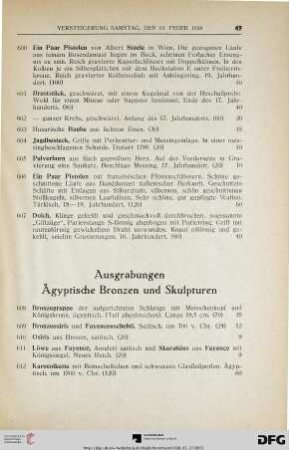 Ausgrabungen Ägyptische Bronzen und Skulpturen (Nr. 608-668)