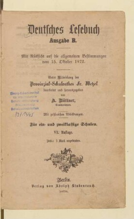 Deutsches Lesebuch : für ein- und zweiklassige Schulen