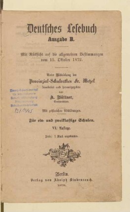 Deutsches Lesebuch : für ein- und zweiklassige Schulen