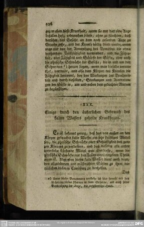 XXX. Einige durch den äußerlichen Gebrauch des kalten Wassers geheilte Krankheiten