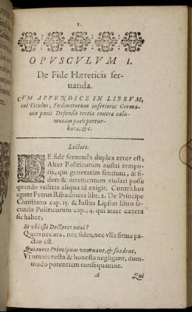 Opusculum I. De Fide Hæreticis feruanda.