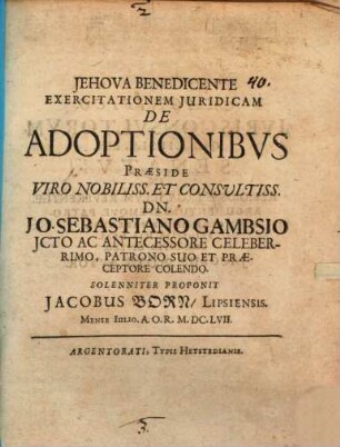 Exercitatio iur. de adoptionibus
