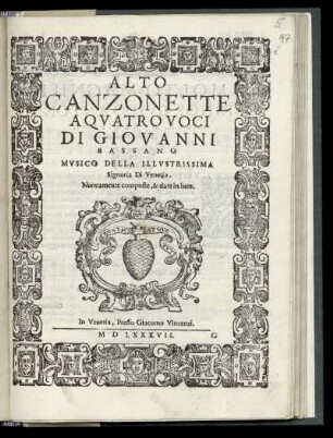 Giovanni Bassano: Canzonette a quattro voci ... Alto