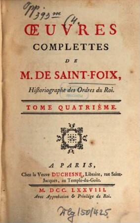 Oeuvres Complettes De M. De Saint-Foix, 4