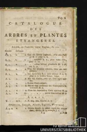 Catalogue des Arbres et Plantes Etrangeres.