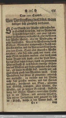 Das 102. Capitel. Von Verstopffung des Urins, wann selbiger sich gäntzlich verhaltet