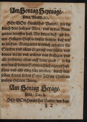Am Sontag Septuagesima/ Matth. 20. - Am Sontag Quinquagesima/ Luc. 18.