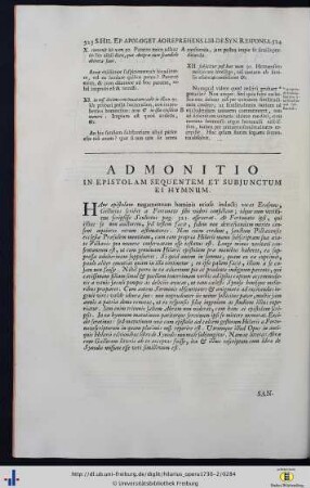 Admonitio In Epistolam Sequentem Et Subjunctum Ei Hymnum.